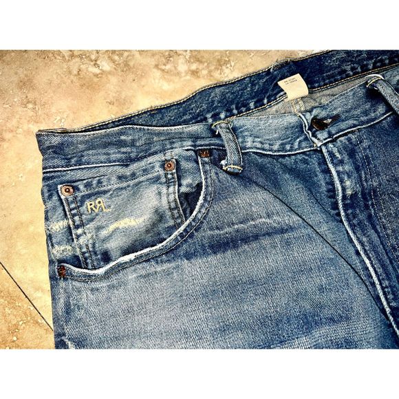 RRL - Ralph Lauren Double RL Vintage Low Straight Burrows wash repaired jeans - Picture 8 of 15